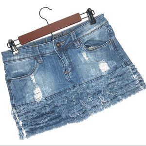 Dollhouse Denim Frayed Raw Layered Hem Skirt Sz 5
